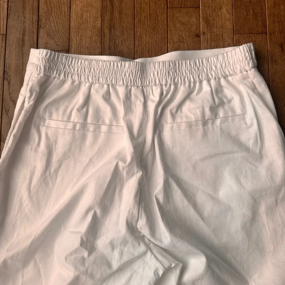 Banana Republic Wide Leg Cropped Pants Womens Medium Linen Blend White Modern